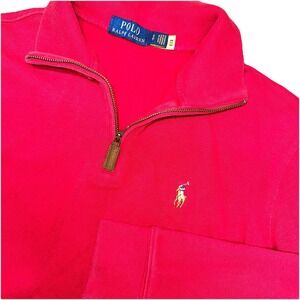 Polo Ralph Lauren Red‎ 1/4 Zip Ribbed Pullover L/S Sweater Pony Men's S Flaws